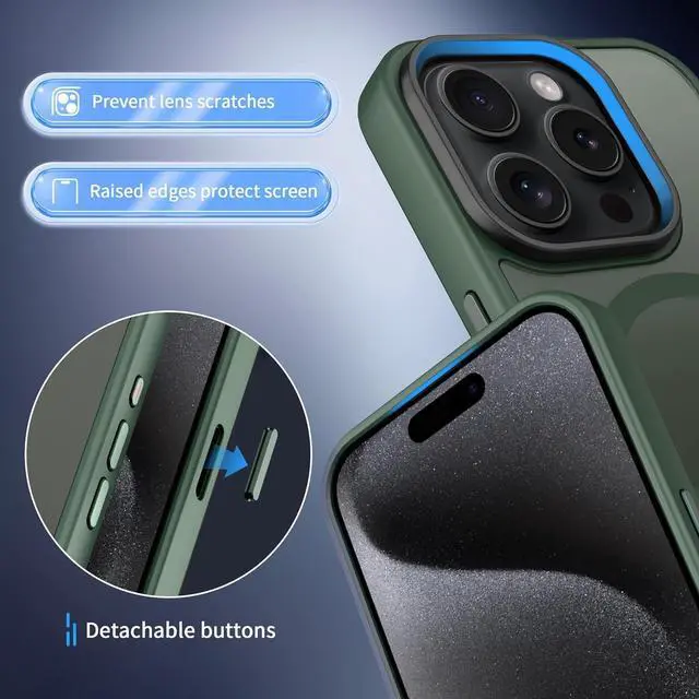 Alt view image 5 of 7 - CACOE Magnetic Case for iPhone 15 Pro Max 2023 6.7 inch-Compatible with MagSafe & Magnetic Car Phone Mount,Anti-Fingerprint TPU Thin Phone Cases Cover Protective Shockproof Dark Green