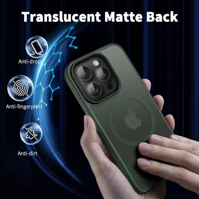 Alt view image 6 of 7 - CACOE Magnetic Case for iPhone 15 Pro Max 2023 6.7 inch-Compatible with MagSafe & Magnetic Car Phone Mount,Anti-Fingerprint TPU Thin Phone Cases Cover Protective Shockproof Dark Green
