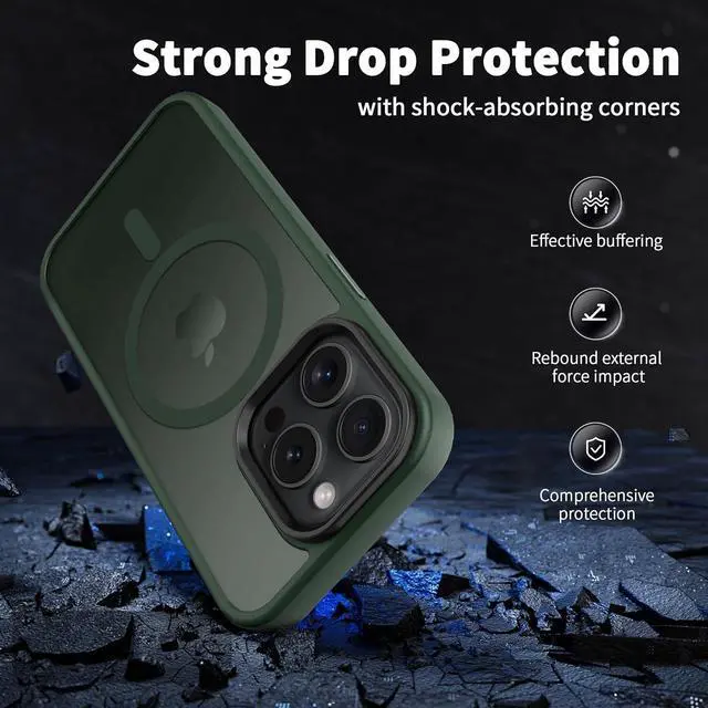 Alt view image 7 of 7 - CACOE Magnetic Case for iPhone 15 Pro Max 2023 6.7 inch-Compatible with MagSafe & Magnetic Car Phone Mount,Anti-Fingerprint TPU Thin Phone Cases Cover Protective Shockproof Dark Green