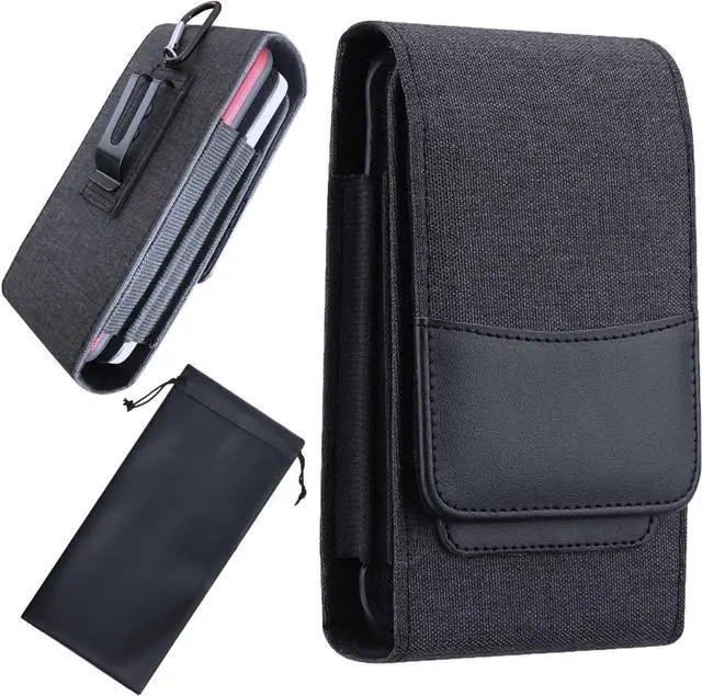 Main image of One Case Two Phones, Dual Phone Holster Pouch with Belt Clip, Hook and Loop Closure for iPhone 16 15 14 13 12 Pro Max, Moto G15,Edge 50,Galaxy Note 20 Ultra, S25 Ultra S24+A56-Black