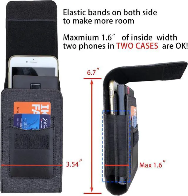 Alt view image 2 of 7 - One Case Two Phones, Dual Phone Holster Pouch with Belt Clip, Hook and Loop Closure for iPhone 16 15 14 13 12 Pro Max, Moto G15,Edge 50,Galaxy Note 20 Ultra, S25 Ultra S24+A56-Black