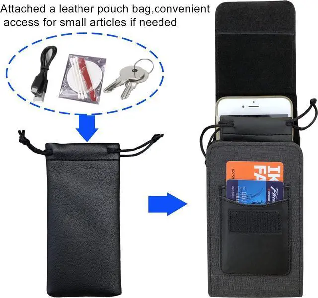 Alt view image 5 of 7 - One Case Two Phones, Dual Phone Holster Pouch with Belt Clip, Hook and Loop Closure for iPhone 16 15 14 13 12 Pro Max, Moto G15,Edge 50,Galaxy Note 20 Ultra, S25 Ultra S24+A56-Black