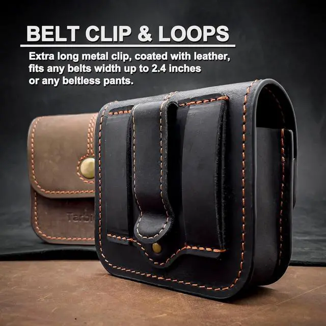 Alt view image 3 of 6 - Holster for Samsung Z Flip 5/4/3, Motorola RAZR Series, Belt Clip Flip Phone Case with Card Holder & Magnetic Closure, Western Real Leather Pouch on Belt, Brown