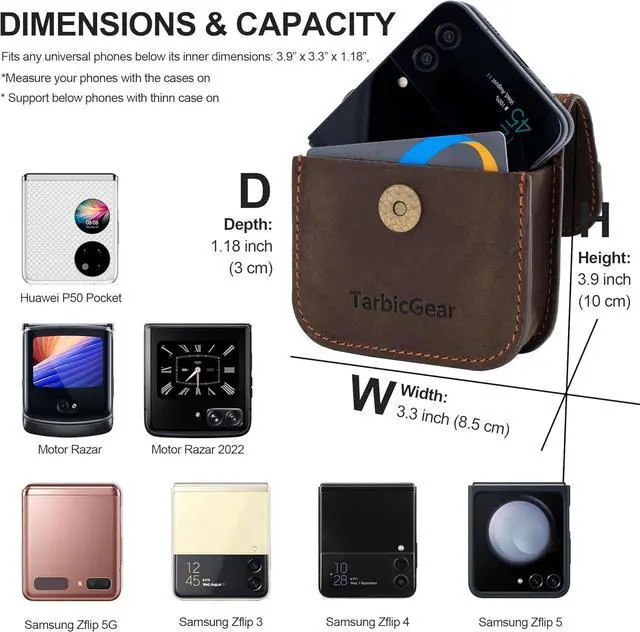 Alt view image 4 of 6 - Holster for Samsung Z Flip 5/4/3, Motorola RAZR Series, Belt Clip Flip Phone Case with Card Holder & Magnetic Closure, Western Real Leather Pouch on Belt, Brown