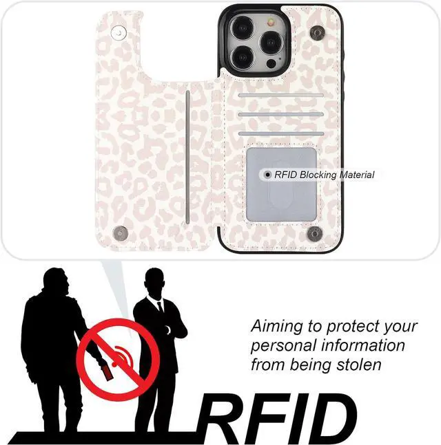 Alt view image 4 of 6 - HAOPINSH for iPhone 15 Pro Max Case Wallet with Card Holder, White Leopard Cheetah Pattern Back Flip Folio PU Leather Kickstand Card Slots Case for Women Girls, Double Magnetic Clasp Cover 6.7"