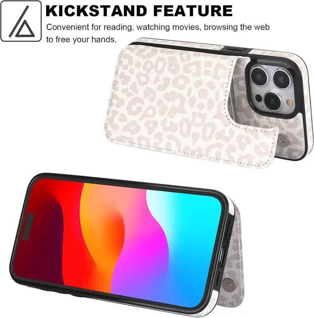 Alt view image 5 of 6 - HAOPINSH for iPhone 15 Pro Max Case Wallet with Card Holder, White Leopard Cheetah Pattern Back Flip Folio PU Leather Kickstand Card Slots Case for Women Girls, Double Magnetic Clasp Cover 6.7"