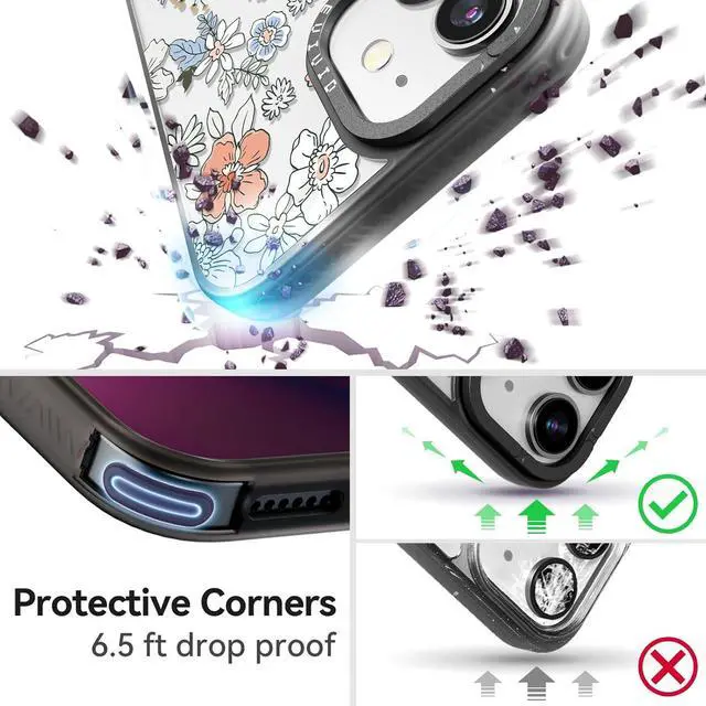 Alt view image 2 of 7 - Compatible for iPhone 11 Case Cute Aesthetic - Durable Fashion Funny Phone Case - Girly Lovely Flower Pattern Print Cover Design for Woman Girl 6.1 inches Black