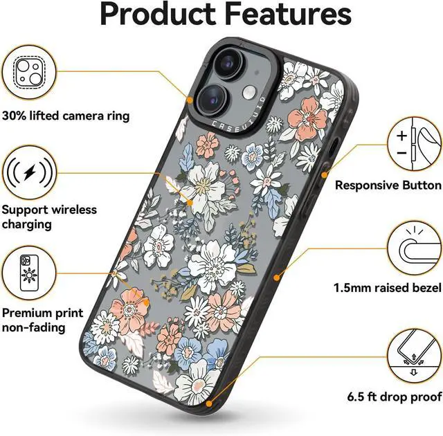 Alt view image 5 of 7 - Compatible for iPhone 11 Case Cute Aesthetic - Durable Fashion Funny Phone Case - Girly Lovely Flower Pattern Print Cover Design for Woman Girl 6.1 inches Black