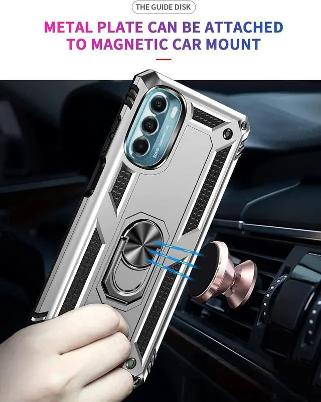 Alt view image 3 of 7 - Motorola Moto G 5G 2022 Case with Screen Protector, Military Grade 16ft Drop Tested Magnetic Ring Holder Kickstand Protective Phone Case, Silver