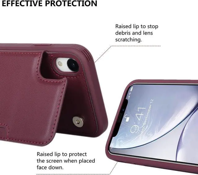 Alt view image 5 of 7 - iCoverCase Compatible with iPhone XR Case with Card Holder, Wallet Phone Case for Women Men RFID Blocking PU Leather Protective Case 6.1 Inch (Wine Red)