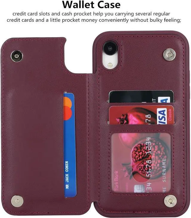 Alt view image 7 of 7 - iCoverCase Compatible with iPhone XR Case with Card Holder, Wallet Phone Case for Women Men RFID Blocking PU Leather Protective Case 6.1 Inch (Wine Red)