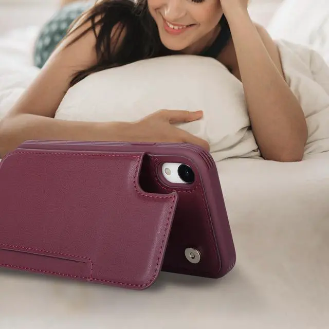 Alt view image 6 of 7 - iCoverCase Compatible with iPhone XR Case with Card Holder, Wallet Phone Case for Women Men RFID Blocking PU Leather Protective Case 6.1 Inch (Wine Red)