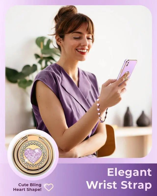 Alt view image 4 of 6 - XYZ for iPhone Xs Max Case with Stand, Phone Case with Double Ring Kickstand, Women Girl Cute Love-Heart Luxury Bling Protective Case Heart for iPhone Xs Max(6.5 inch), Purple