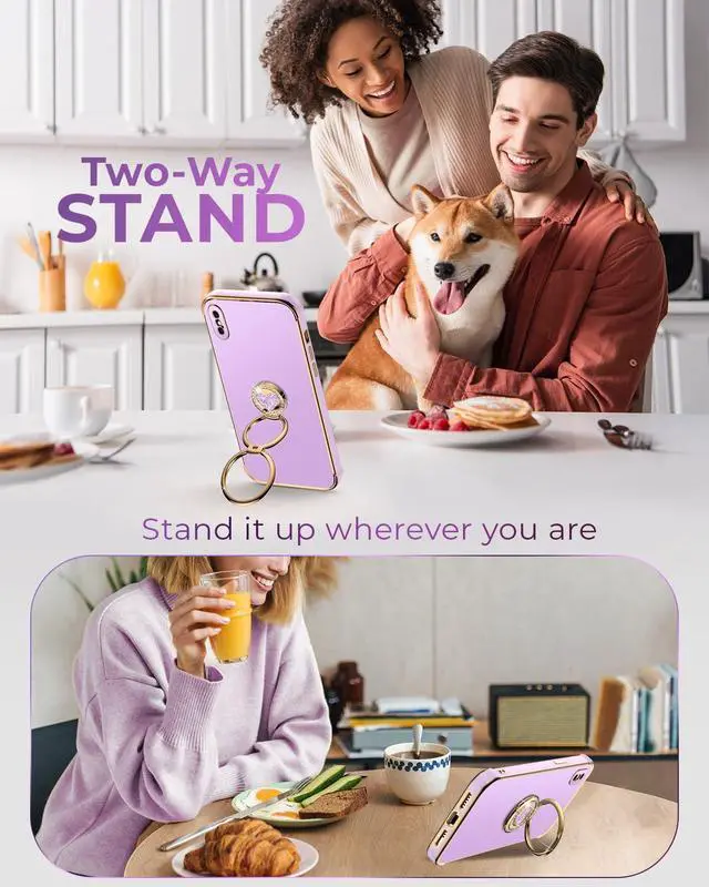 Alt view image 5 of 6 - XYZ for iPhone Xs Max Case with Stand, Phone Case with Double Ring Kickstand, Women Girl Cute Love-Heart Luxury Bling Protective Case Heart for iPhone Xs Max(6.5 inch), Purple