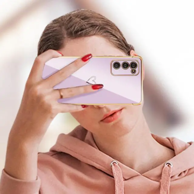 Alt view image 6 of 7 - ZTOFERA Case for Samsung Galaxy S20 FE 5G,Cute Plating Edge Love Hearts Pattern with Camera Lens Protection Phone Case for Galaxy S20 FE 6.5",Purple