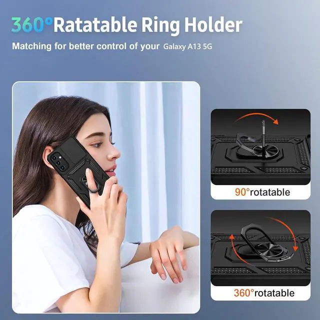 Alt view image 6 of 6 - for Samsung Galaxy A25 5G Case with Slide Lens Cover, HD Screen Protector, Military Grade Drop Protection, Magnetic Rotated Ring Holder Kickstand Phone Case for Samsung Galaxy A25 5G (Black)