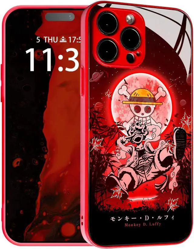 Main image of Japanese Anime Anti-Drop Color Soft Silicone Protective Shell Manga Pattern Tempered Glass Covers Multicolor Phone Cases (Red, Gear 5 Nika JoyBoy, for iPhone 14)