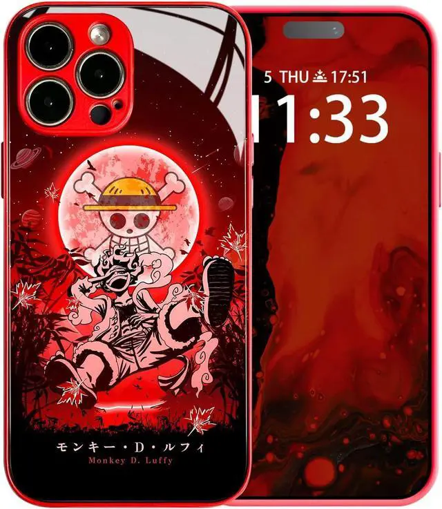 Alt view image 2 of 7 - Japanese Anime Anti-Drop Color Soft Silicone Protective Shell Manga Pattern Tempered Glass Covers Multicolor Phone Cases (Red, Gear 5 Nika JoyBoy, for iPhone 14)