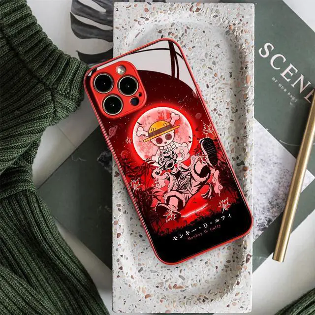 Alt view image 6 of 7 - Japanese Anime Anti-Drop Color Soft Silicone Protective Shell Manga Pattern Tempered Glass Covers Multicolor Phone Cases (Red, Gear 5 Nika JoyBoy, for iPhone 14)