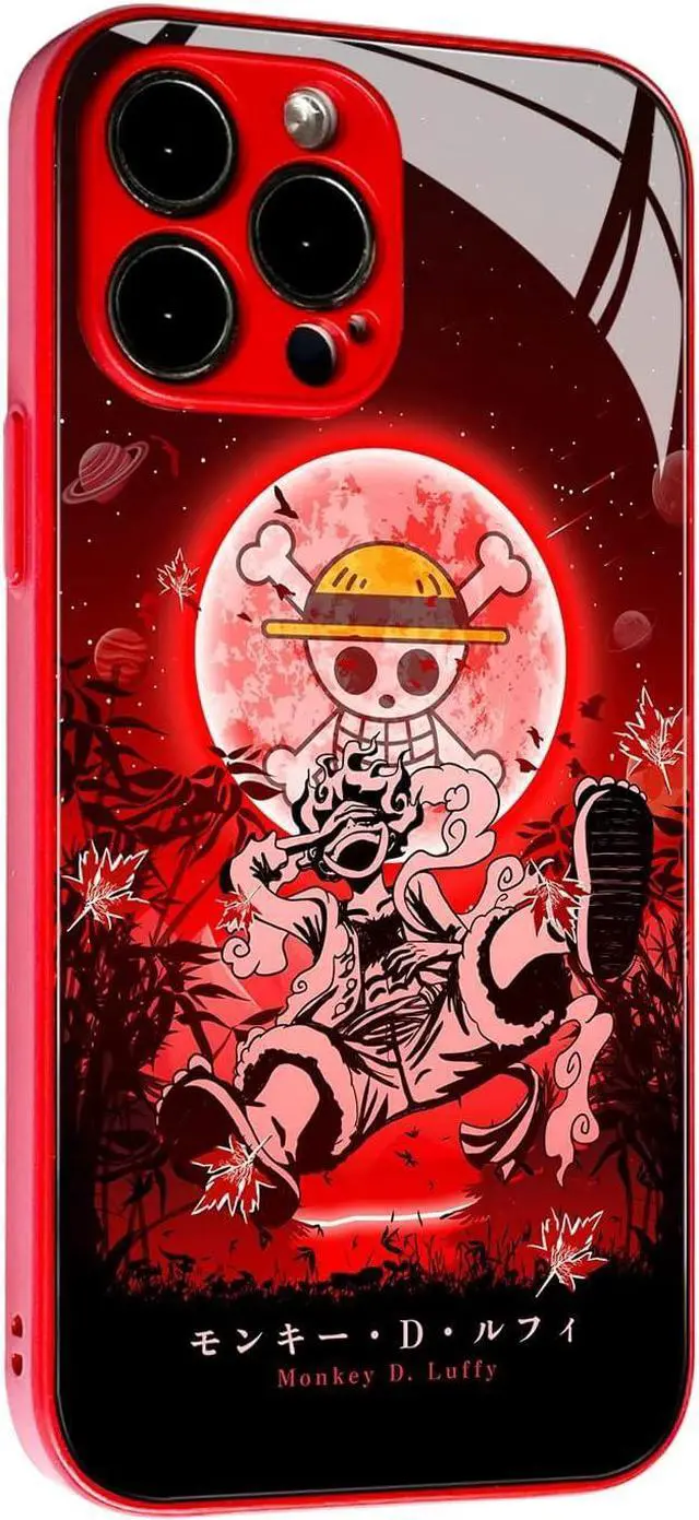 Alt view image 7 of 7 - Japanese Anime Anti-Drop Color Soft Silicone Protective Shell Manga Pattern Tempered Glass Covers Multicolor Phone Cases (Red, Gear 5 Nika JoyBoy, for iPhone 14)