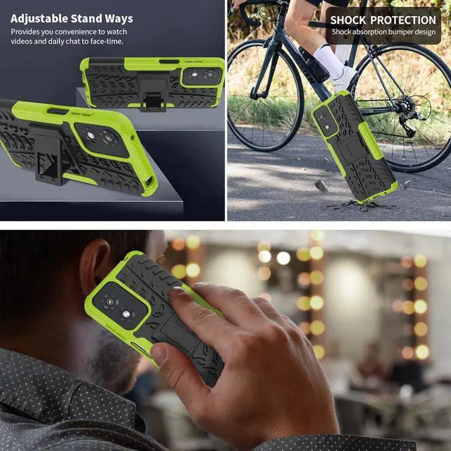 Alt view image 7 of 7 - for Moto G Play 2024 Case with 2 Pack Screen Protector,Military Grade Shockproof, Heavy Duty Robust Bumper Cover with Kickstand for Motorola G Play 2024 Phone Green