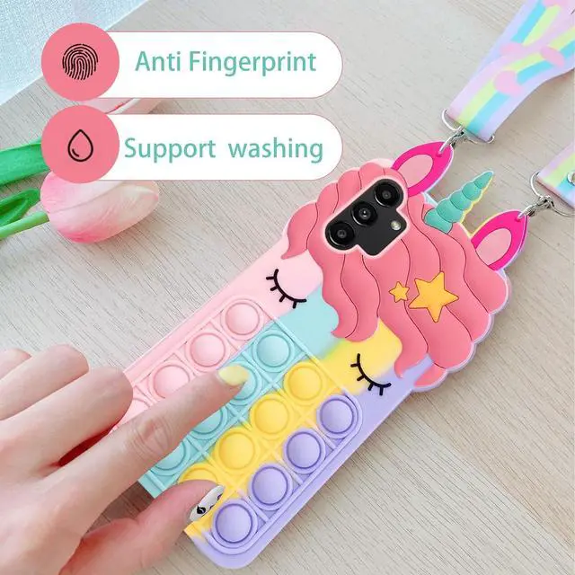 Alt view image 2 of 7 - nancheng for Samsung Galaxy A13 5G Phone Case with Strap Lanyard Cute Girls Woman Silicone Bubble Cartoon Push Pop Toys Funny Kawaii Stress Relief Shockproof Protective Cover - Rainbow