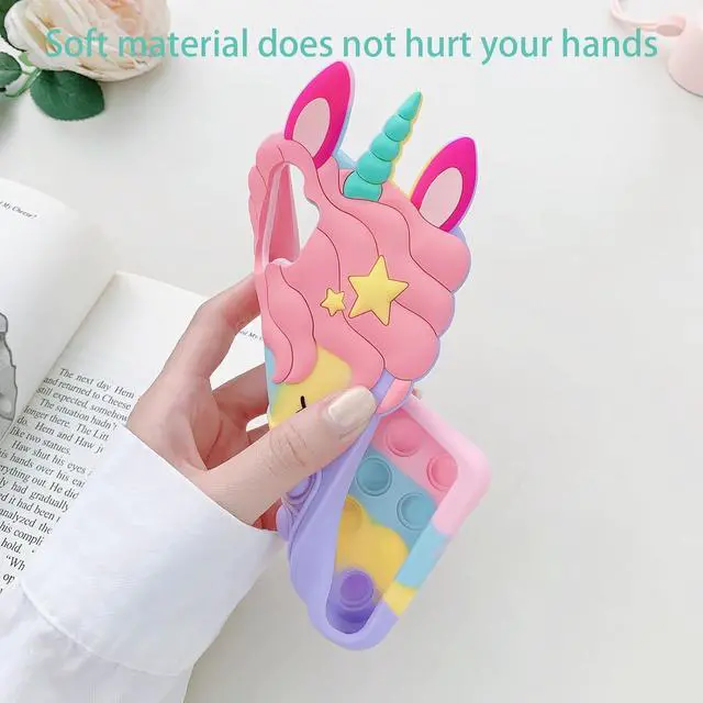 Alt view image 5 of 7 - nancheng for Samsung Galaxy A10E Phone Case with Strap Girls Woman Cute Silicone Bubble Cartoon Push Pop Toys Funny Kawaii Stress Relief Shockproof Protective Cover - Rainbow