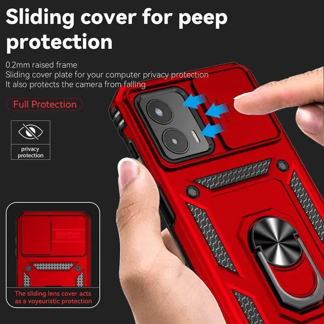 Alt view image 4 of 7 - for Moto G 5G 2023 Case with Slide Camera Cover HD Screen Protector [Military Grade 16ft. Drop Tested] Magnetic Ring Holder Kickstand Protective Phone Case for Motorola Moto G 5G 2023, Red