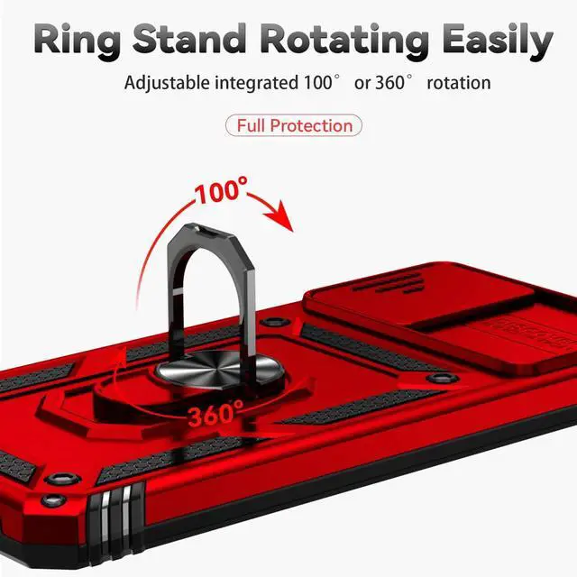 Alt view image 6 of 7 - for Moto G 5G 2023 Case with Slide Camera Cover HD Screen Protector [Military Grade 16ft. Drop Tested] Magnetic Ring Holder Kickstand Protective Phone Case for Motorola Moto G 5G 2023, Red