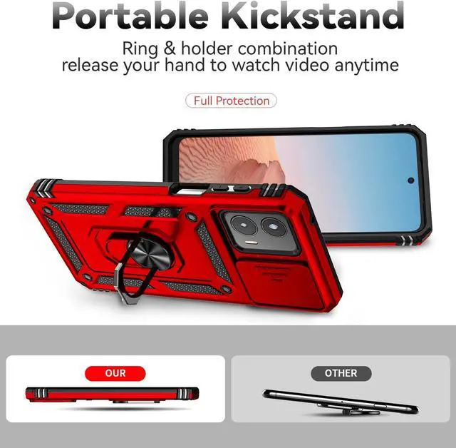 Alt view image 7 of 7 - for Moto G 5G 2023 Case with Slide Camera Cover HD Screen Protector [Military Grade 16ft. Drop Tested] Magnetic Ring Holder Kickstand Protective Phone Case for Motorola Moto G 5G 2023, Red