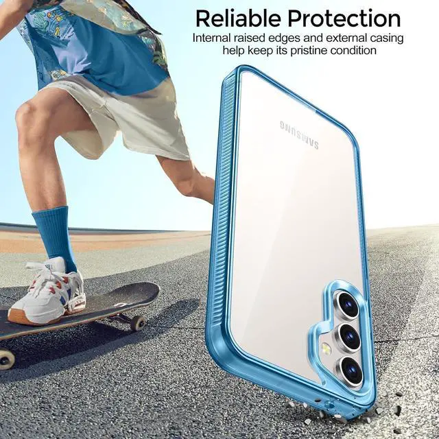 Alt view image 4 of 6 - Rayboen for Samsung Galaxy S23 FE Case Clear, [Non-Yellowing] Shockproof Protective Slim Fit Phone Cover for Galaxy S23FE with Bumper Anti-Slip Silicone Frame & Hard PC Back, Clear Blue