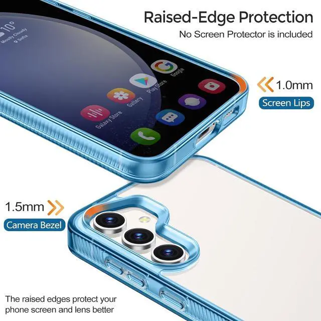 Alt view image 5 of 6 - Rayboen for Samsung Galaxy S23 FE Case Clear, [Non-Yellowing] Shockproof Protective Slim Fit Phone Cover for Galaxy S23FE with Bumper Anti-Slip Silicone Frame & Hard PC Back, Clear Blue