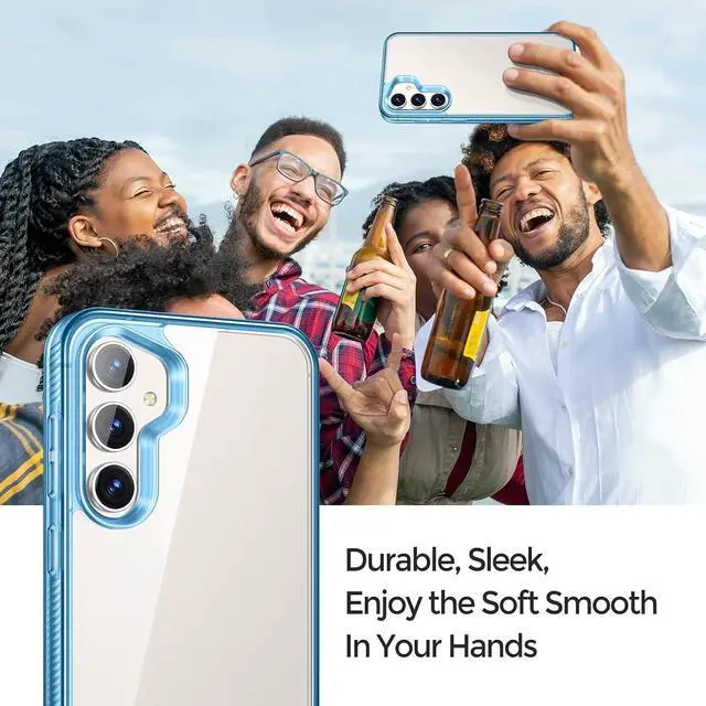 Alt view image 6 of 6 - Rayboen for Samsung Galaxy S23 FE Case Clear, [Non-Yellowing] Shockproof Protective Slim Fit Phone Cover for Galaxy S23FE with Bumper Anti-Slip Silicone Frame & Hard PC Back, Clear Blue