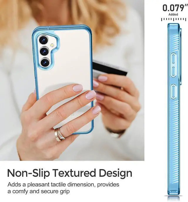 Alt view image 3 of 6 - Rayboen for Samsung Galaxy S23 FE Case Clear, [Non-Yellowing] Shockproof Protective Slim Fit Phone Cover for Galaxy S23FE with Bumper Anti-Slip Silicone Frame & Hard PC Back, Clear Blue