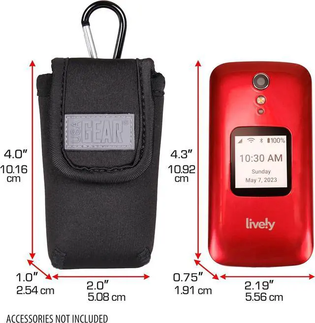 Alt view image 2 of 7 - USA Gear Flip Phone Belt Case Compatible with Jitterbug 2, Alcatel GO, Nokia 2780, Tracfone TCL 2, Artfone G3 and more - Neoprene Flip Phone Pouch, Belt Loop, Carabiner Clip, Easy Access Hook and Loop