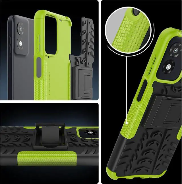 Alt view image 6 of 7 - for Moto G Play 2024 Case with 2 Pack Screen Protector,Military Grade Shockproof, Heavy Duty Robust Bumper Cover with Kickstand for Motorola G Play 2024 Phone Green