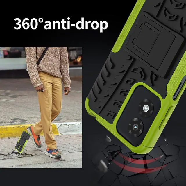 Alt view image 3 of 7 - for Moto G Play 2024 Case with 2 Pack Screen Protector,Military Grade Shockproof, Heavy Duty Robust Bumper Cover with Kickstand for Motorola G Play 2024 Phone Green