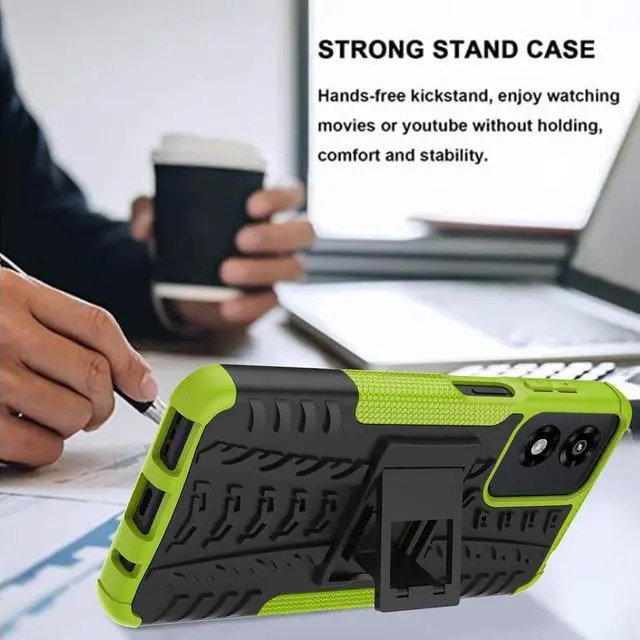 Alt view image 4 of 7 - for Moto G Play 2024 Case with 2 Pack Screen Protector,Military Grade Shockproof, Heavy Duty Robust Bumper Cover with Kickstand for Motorola G Play 2024 Phone Green