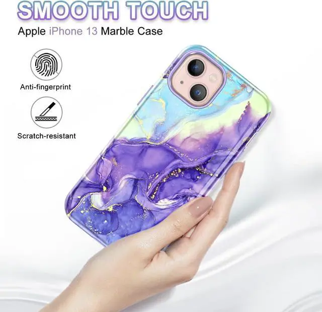 Alt view image 2 of 7 - CASEFIV Compatible with iPhone 13 Case, Marble Pattern 3 in 1 Heavy Duty Shockproof Full Body Rugged Hard PC+Soft Silicone Drop Protective Girls Women Cover for iPhone 13 6.1 inch 2021, Cobalt Violet