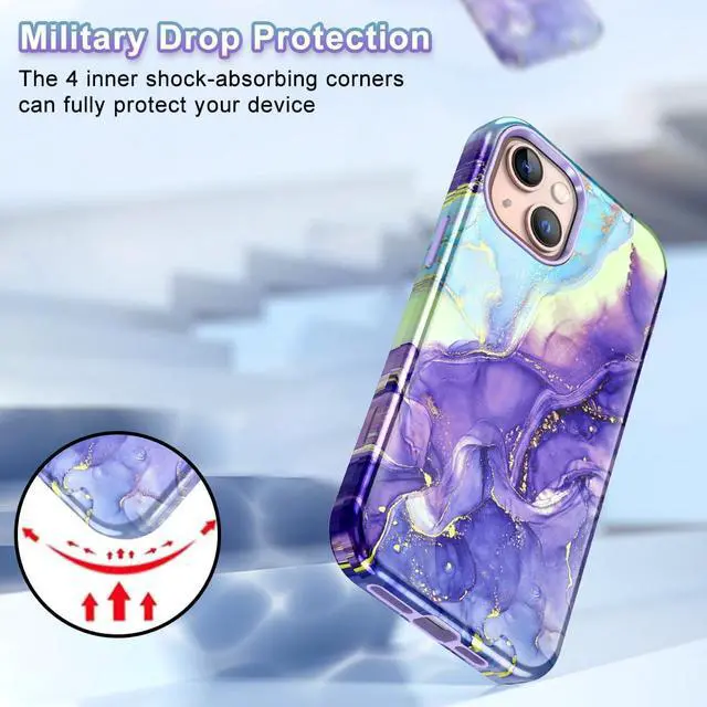 Alt view image 4 of 7 - CASEFIV Compatible with iPhone 13 Case, Marble Pattern 3 in 1 Heavy Duty Shockproof Full Body Rugged Hard PC+Soft Silicone Drop Protective Girls Women Cover for iPhone 13 6.1 inch 2021, Cobalt Violet