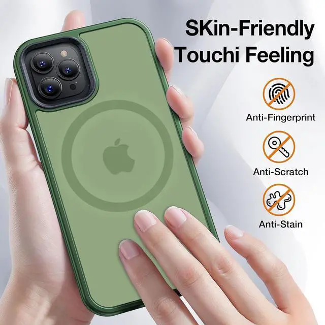 Alt view image 6 of 7 - Strong Magnetic Case for iPhone 12 Pro Max [Compatible with MagSafe] Protective Shockproof Cover Phone Case for iPhone 12 Pro Max 6.7" Matte Green