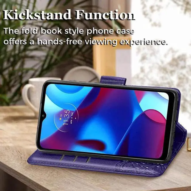 Alt view image 4 of 7 - for Motorola Moto G Pure Phone Case Wallet,Women Butterfly Embossed PU Leather Protective Case with Kickstand Card Holder Slots Wrist Strap Flip Cover (Purple)