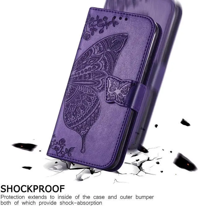 Alt view image 5 of 7 - for Motorola Moto G Pure Phone Case Wallet,Women Butterfly Embossed PU Leather Protective Case with Kickstand Card Holder Slots Wrist Strap Flip Cover (Purple)
