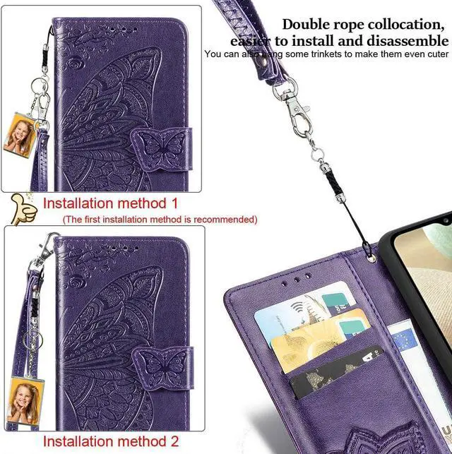 Alt view image 7 of 7 - for Motorola Moto G Pure Phone Case Wallet,Women Butterfly Embossed PU Leather Protective Case with Kickstand Card Holder Slots Wrist Strap Flip Cover (Purple)