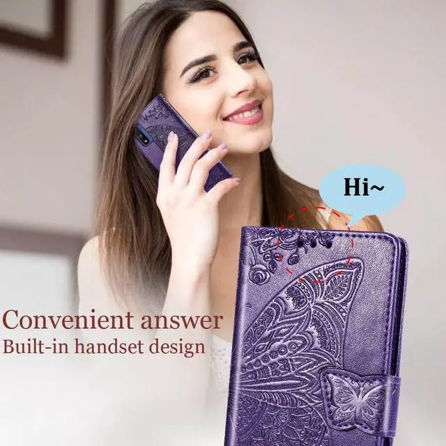 Alt view image 6 of 7 - for Motorola Moto G Pure Phone Case Wallet,Women Butterfly Embossed PU Leather Protective Case with Kickstand Card Holder Slots Wrist Strap Flip Cover (Purple)