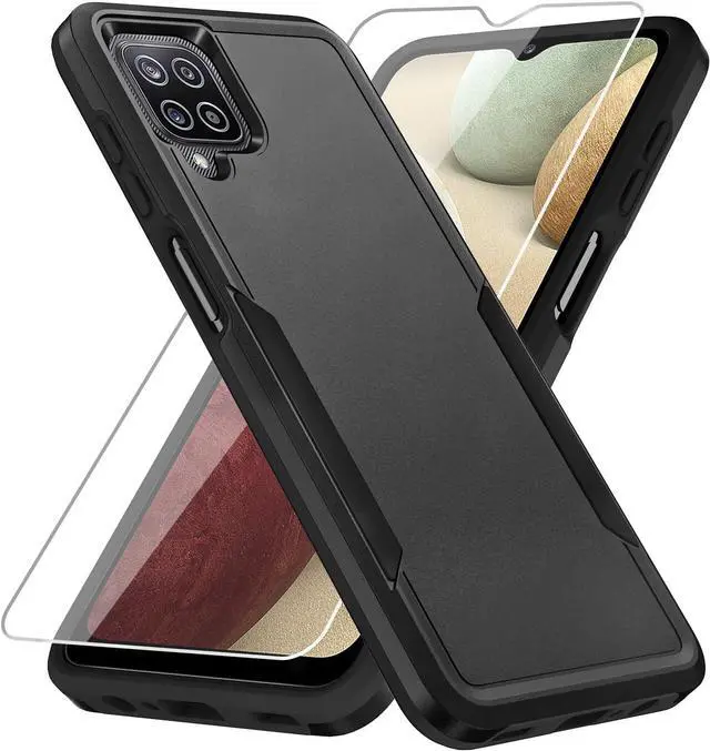 Main image of for Galaxy A12 Case, with Screen Protector, Heavy-Duty Tough Rugged Slim Shockproof Protective Case for Samsung A12, Black