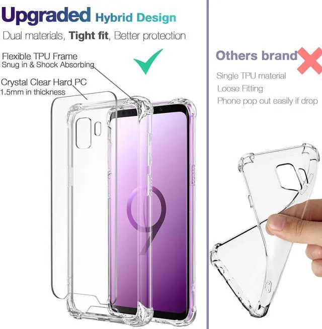 Alt view image 2 of 7 - KIOMY Clear Case for Samsung Galaxy S9, Airbags Corners Shockproof Bumper Protective Cover Hybrid Design Hard PC Back + Flexible TPU Frame