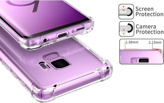 Alt view image 4 of 7 - KIOMY Clear Case for Samsung Galaxy S9, Airbags Corners Shockproof Bumper Protective Cover Hybrid Design Hard PC Back + Flexible TPU Frame
