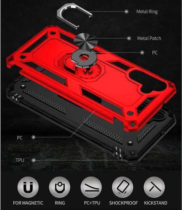 Alt view image 4 of 6 - Yiakeng Samsung A13 5G Case, Galaxy A13 5G Case with HD Screen Protector, Military Grade Protective Cases with Ring for Samsung Galaxy A13 5G(Red)