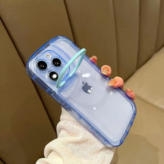 Alt view image 2 of 6 - Ownest Compatible with iPhone 15 Pro Max Case with Clear Kickstand Creative Protective Design Case with Camera Holder for TPU Slim Shockproof Cool Phone Case for iPhone 15 Pro Max-Blue